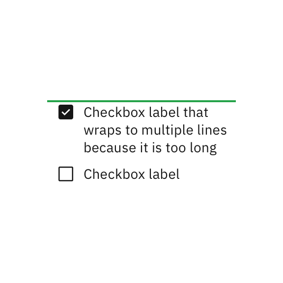 Do let text wrap beneath the checkbox so the control and label are top aligned.