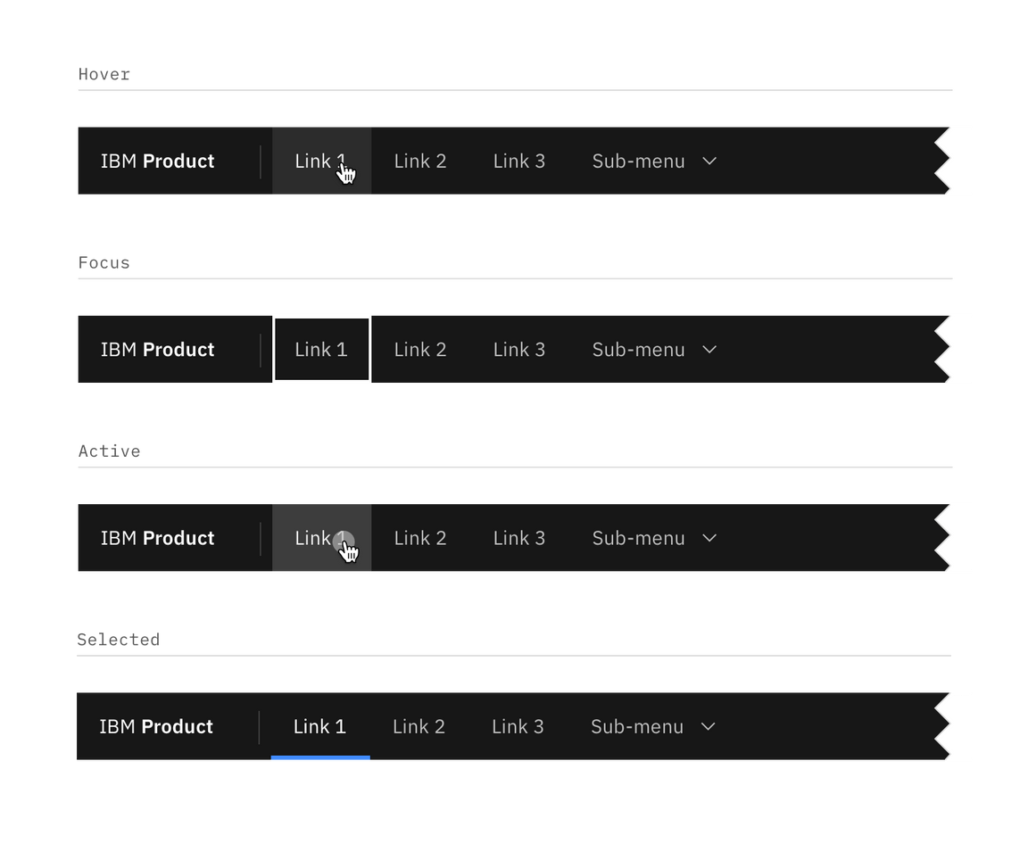 Menu item interactive states